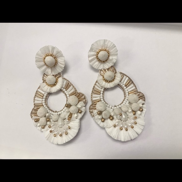 Boho Statement White and Gold Wedding Earrings - Picture 8 of 9